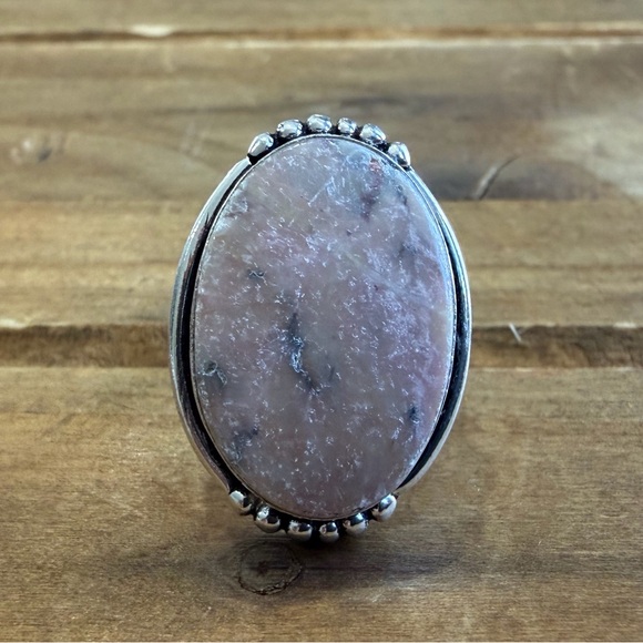 Vintage Jewelry - Vintage Style Genuine Feather Jasper Gemstone Ring Size 5 Silver 925 Plated Boho